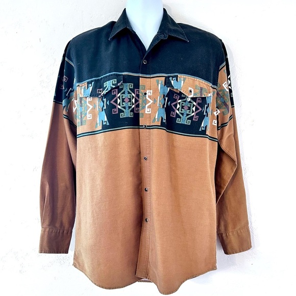 ROPER Vintage 90s Men’s Aztec Print Cowboy Shirt Size M Pearl Snap Button - Picture 1 of 10